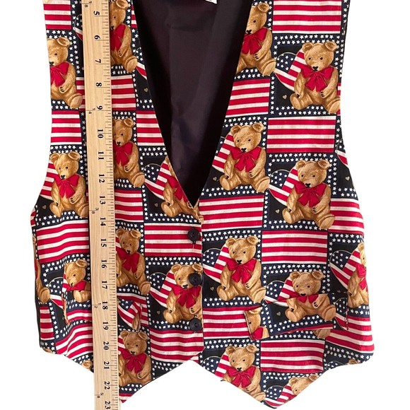 JLN American Patriotic Vest Unisex Size M Suit Top Novelty Print Teddy Bear USA - Picture 5 of 8